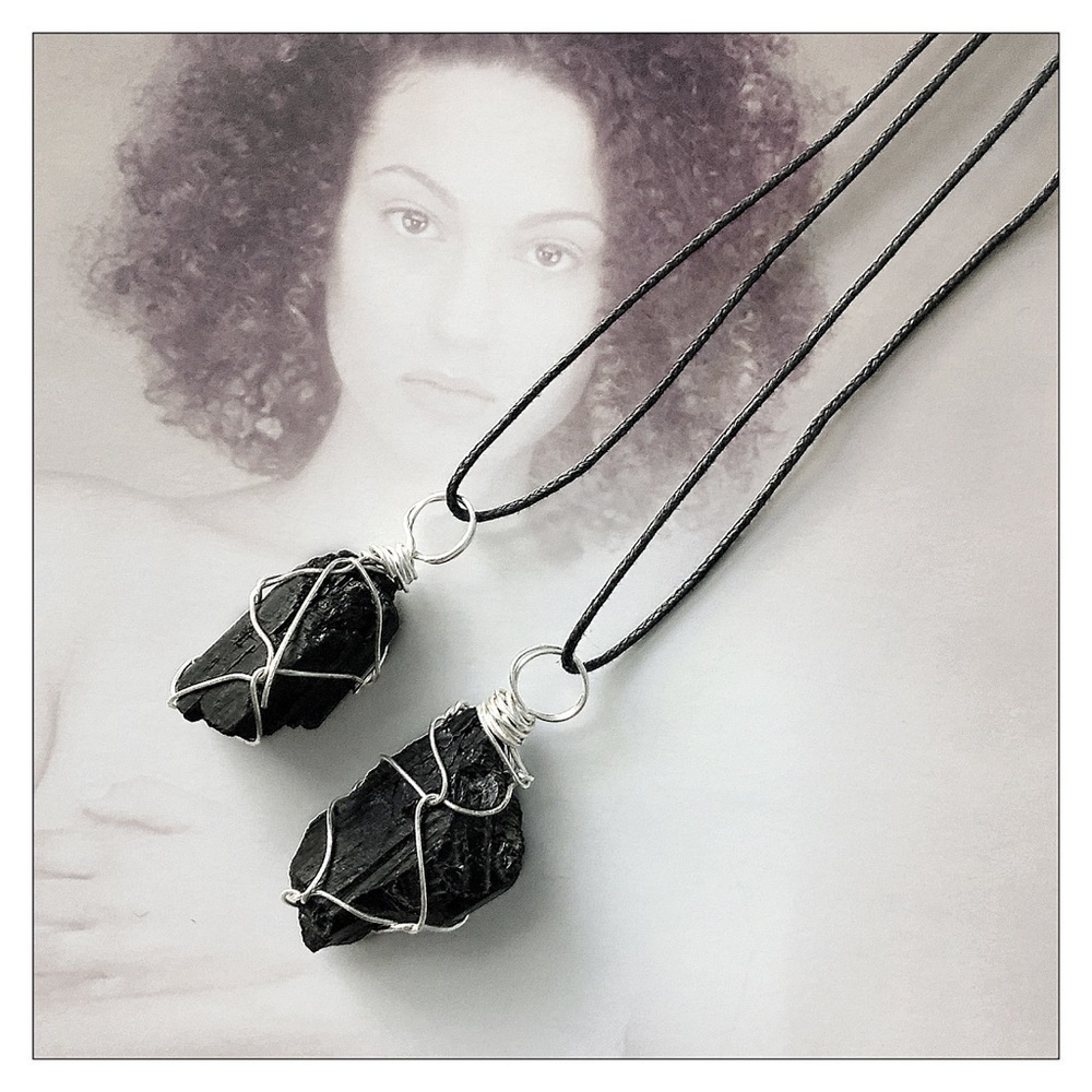 Wire Wrapped Raw Black Tourmaline Healing Necklace